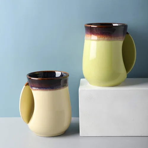 Vista 12 de Selamica - Taza de porcelana de 18 onzas con calentador de manos para diestros, taza de café, taza de té para familiares y pareja - Azul
