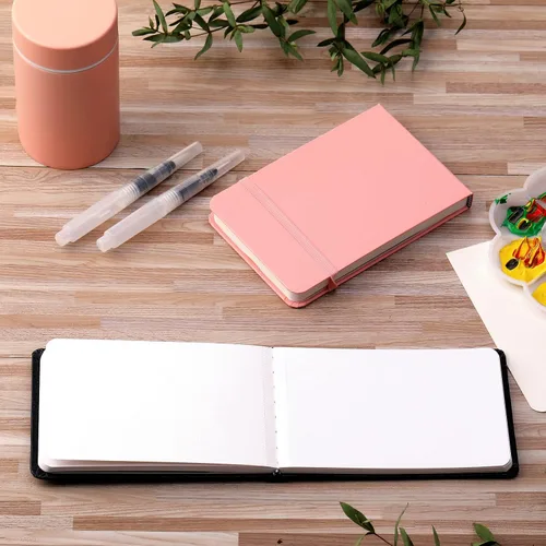 Vista 6 de Teling 2 piezas de cuaderno de bocetos de acuarela con 3 rotuladores de pincel, papel de 140 lb/300 g/m², pequeño diario de acuarela portátil