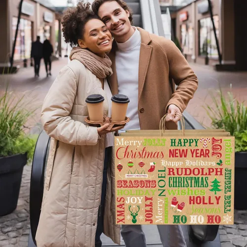 Vista 7 de Zachely 24 bolsas de regalo de Navidad extra grandes con 24 papel de seda, bolsas de papel kraft jumbo a granel para regalos, 6 estilos de bolsas
