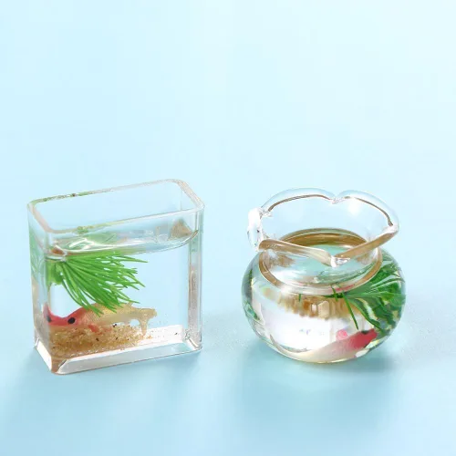 Vista 4 de 2 peceras en miniatura, 1: 12 casas de muñecas en miniatura de cristal Goldfish Tank Desktop Dollhouse Adornos para decoración de escenas de jardín