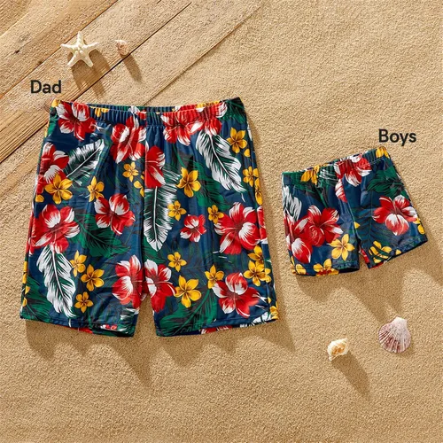 Vista 6 de PATPAT Traje de baño familiar a juego de una pieza con volantes verdes y estampado floral, conjunto de tankini y traje de baño rojo, Verde