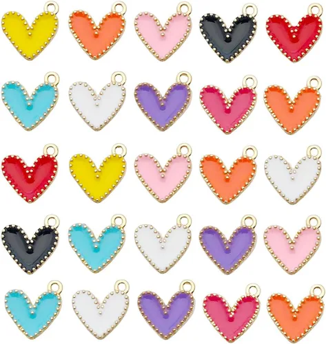 Vista 7 de WOCRAFT 24 dijes de pulsera de corazón de amor para hacer joyas, San Valentín, boda, rosa, flor, para bricolaje, collares, llaveros y suministros