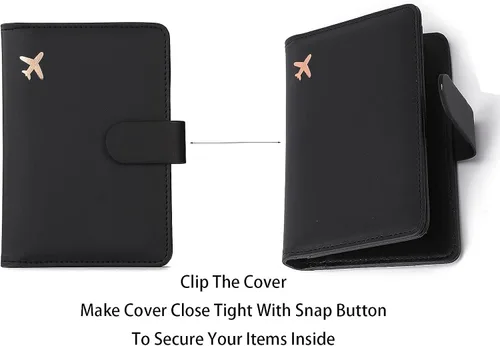 Vista 5 de Melsbrinna Funda de cuero prémium para pasaporte, impermeable, con bloqueo RFID, cartera de viaje con soporte para bolígrafo, bonito libro
