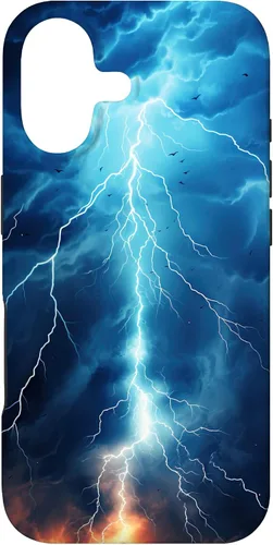 Vista 32 de iPhone 13 Pro Max Cool Blue Lightning Bolt Storm Funda de arte gráfico Wild Nature Sky