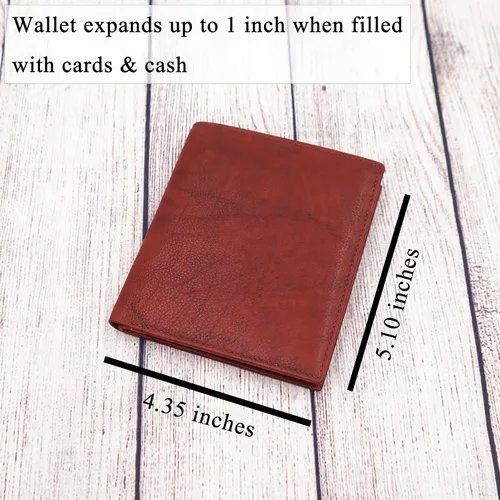 Vista 4 de ag wallets Billetera de cuero de napa RFID para hombre con 2 ventanas de identificación, billetera grande para hombre, billetera plegable