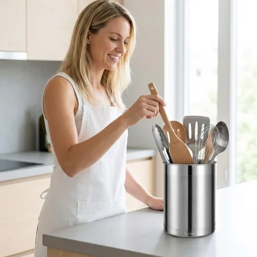 Vista 6 de KSENDALO Organizador de utensilios de cocina para encimera de cocina, recipiente de utensilios de cocina de 6.6 pulgadas de metal, organizador