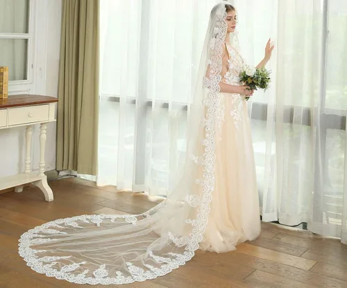 Vista 3 de Newdeve 3M 1T - Velos de boda con peine sin cristal, color marfil