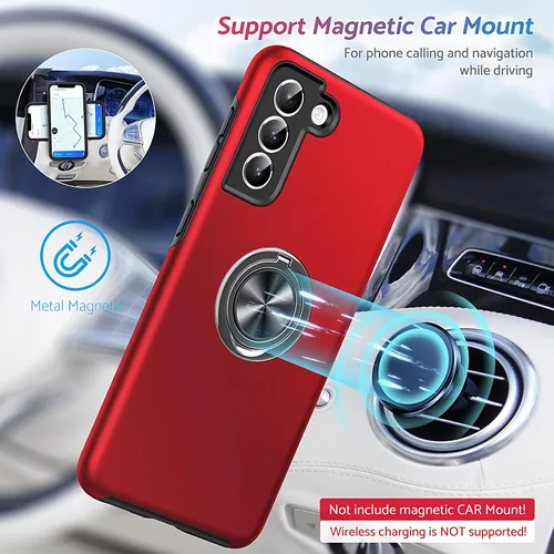 Vista 5 de Anqrp - Funda para Samsung Galaxy S21 FE con soporte de anillo, color rojo