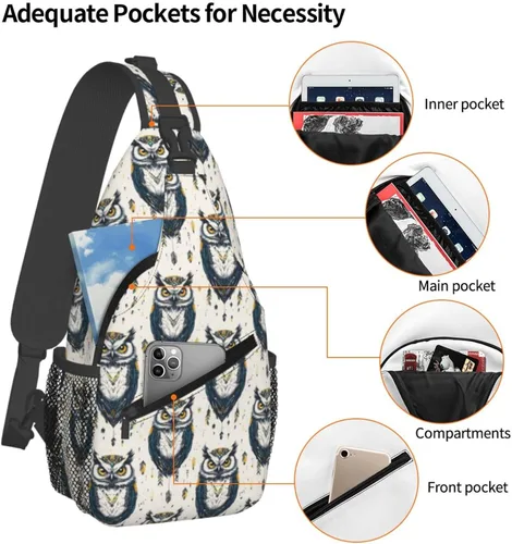 Vista 4 de Small Crossbody Bags for Women Men - Vintage Tribal Style Owl Print Adjustable Shoulder Bag Fanny Packs Belt Sling Bag Crossbody Purses Backpack for