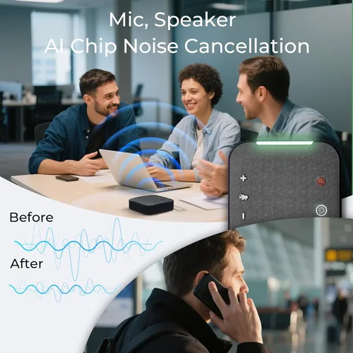 Vista 3 de COOLPO Altavoz y micrófono de conferencia, USB C portátil y altavoz Bluetooth para computadora, altavoces portátiles con micrófono, captación de voz