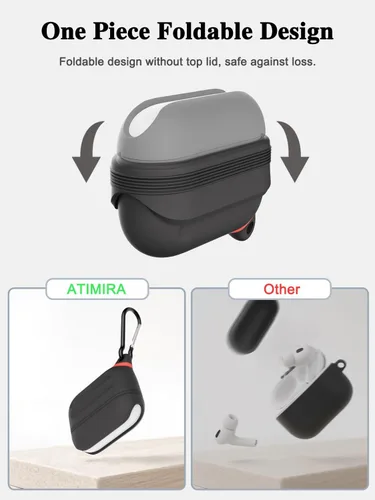Vista 3 de Funda de silicona para AirPods Pro 3 - Impermeable, a prueba de golpes, protección contra caídas, carga inalámbrica compatible, diseño plegable