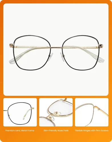 Vista 6 de TIJN Lentes de bloqueo de luz azul, lentes de filtro de luz azul para computadorajuegospantalla para mujeres y hombres, marco de metal de gran