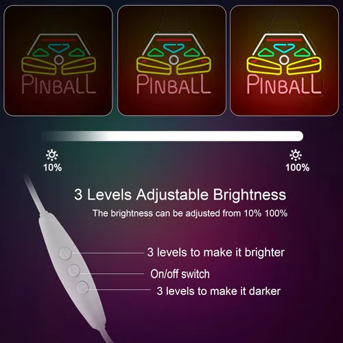 Vista 2 de Roouneon Pinball - Letrero de neón para decoración de pared con interruptor regulable, luz LED de neón