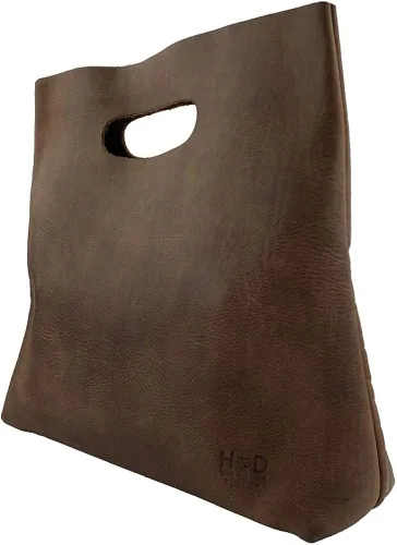 Vista 3 de Hide & Drink, Bolso minimalista hecho a mano de cuero de grano completo y piel de oveja