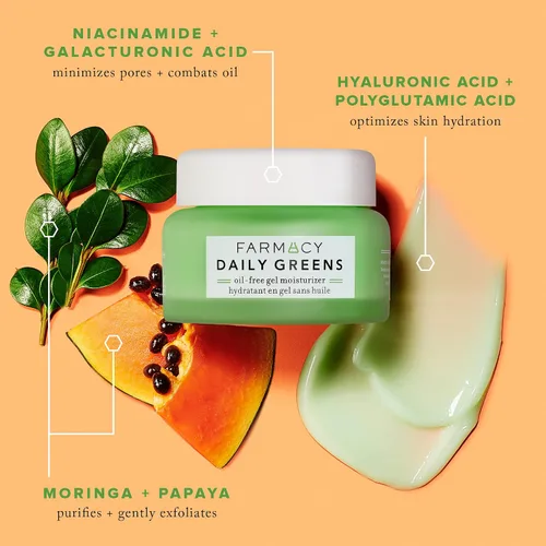 Vista 4 de Farmacy Hidratante facial de viaje, hidratante facial sin aceite Daily Greens con poliglutámico + ácido hialurónico, crema facial de gel que reduce