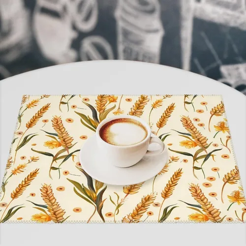 Vista 7 de Wheat Pattern Placemats Set of 6 Resistant Table Mats Washable Place Mats for Dinner Party Table Decoration