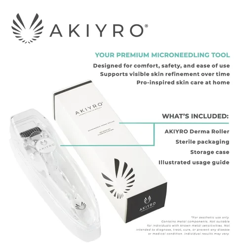 Vista 6 de AKIYRO Derma Roller 0.012 in - Rodillo de microagujas con estuche de almacenamiento - 192 microagujas dérmicas herramienta para cara, barba, cuero
