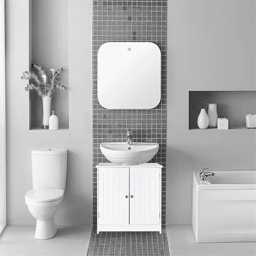 Vista 2 de Ochine Armario de almacenamiento con pedestal debajo del fregadero con 2 puertas y estante, armario de almacenamiento moderno para baño, organizador