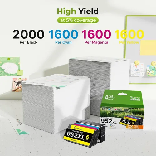 Vista 5 de Valuetoner Paquete combinado de cartuchos de tinta 952XL de repuesto para cartuchos de tinta HP 952XL, paquete combinado 952 XL 952 para Officejet