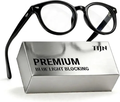 Vista 21 de TIJN Gafas de bloqueo de luz azul para hombres y mujeres, gafas de montura redonda gruesa vintage