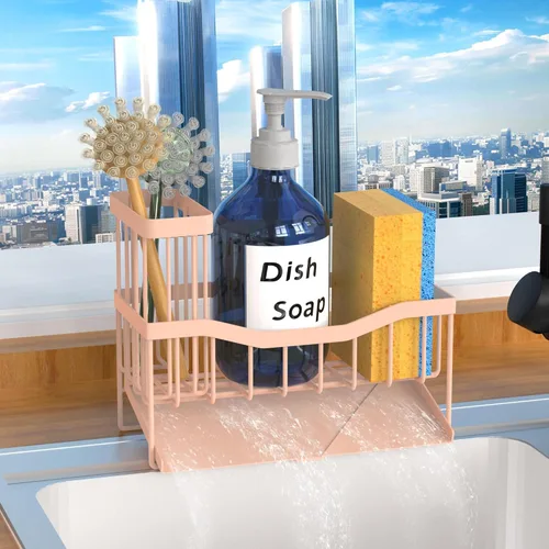 Vista 10 de Fssvcd Maifan Organizador de Fregadero para Cocina con Soporte para Cepillo y Bandeja Autodrenante de Acero Inoxidable, Organizador de Fregadero