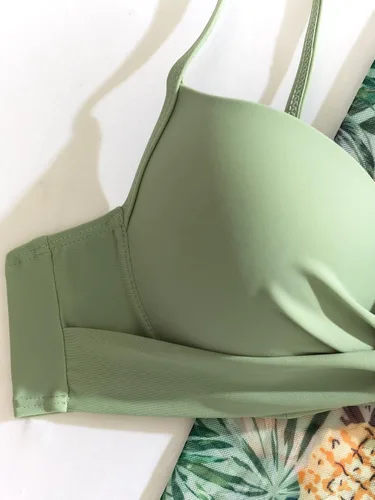 Vista 4 de MakeMeChic Traje de baño de 3 piezas para mujer, traje de baño de bikini con realce tropical con kimono