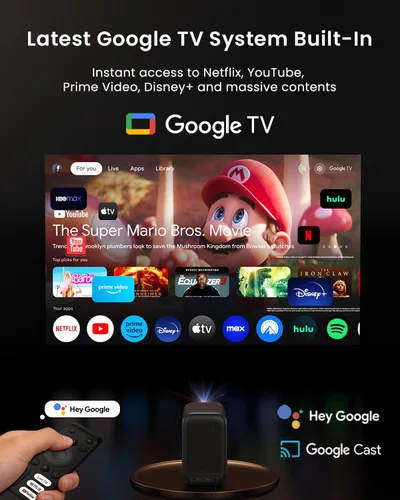 Vista 2 de Proyector inteligente de Google TV, con licencia de Netflix Marrón/Negro