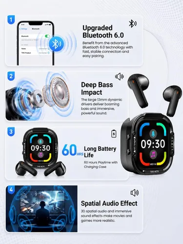 Vista 6 de NE70 AI Traductor de 165 idiomas en tiempo real de los auriculares de Negro oscuro