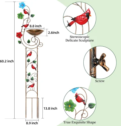 Vista 5 de YADOOLIFE Bañera para pájaros de 57 pulgadas con enrejado de jardín para plantas trepadoras al aire libre, pequeños enrejados decorativos de metal
