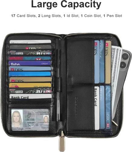 Vista 2 de Chelmon - Monedero para mujer de cuero genuino con bloqueo de señal RFID, para tarjetas de crédito
