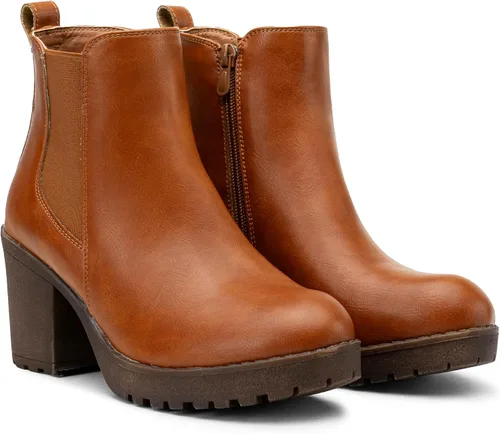 Vista 7 de Vepose Botines de moda para mujer, tacón bajo grueso, plataforma Chelsea para mujer
