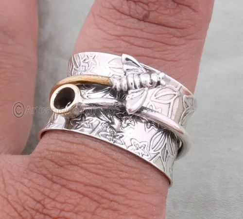 Vista 3 de Anillo de plata giratorio, anillo de plata 925, anillo hecho a mano, anillo de plata martillada, anillo de plata giratoria, anillo giratorio