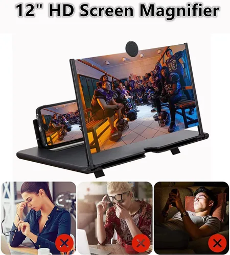 Vista 2 de Lupa de pantalla para teléfono celular Soporte de teléfonos inteligentes de 14 pulgadas, plegable, ampliadora de juegos celulares, video de Negro