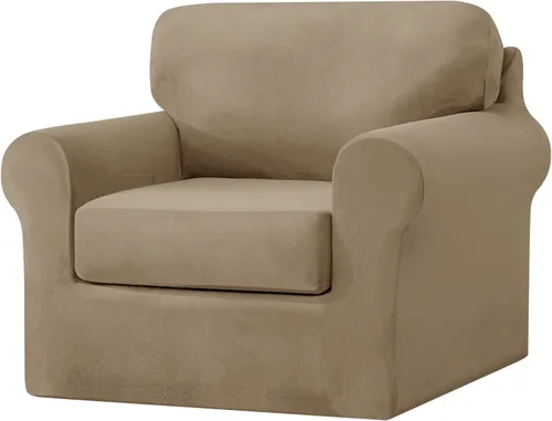 Vista 7 de UNBBRRL Fundas de sofá de 3 piezas para sofá, funda de terciopelo elástico para sillón con 1 funda de cojín de asiento y 1 funda de respaldo