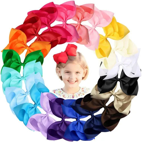 Vista 13 de 20 unidades de Oaoleer, pinzas de cocodrilo con lazos de grogrén en capas de 11.4 cm, accesorios para el cabello para bebés, niñas pequeñas, niños
