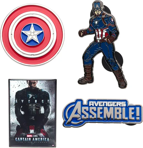Vista 6 de Marvel Studios: The Falcon y The Winter Soldier - Juego de 5 pines de solapa con base de metal y esmalte con caja circular de 6.3 pulgadas