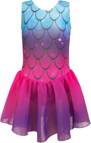 Vista 4 de EQSJIU Leotardo de ballet con falda tutú para niñas, para baile, gimnasia, niños pequeños, vestido de fiesta con copos de nieve brillantes