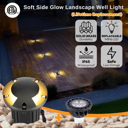 Vista 2 de Gardenreet - Luz de pozo en tierra - Latón 12V IP65 Iluminación de paisaje al aire libre, luz de torreta de bajo voltaje LED en grado, bronce
