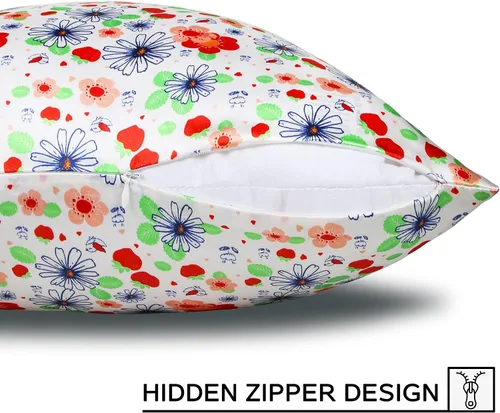 Vista 5 de MANSPHIL Funda de almohada de seda con bonitas flores rojas y blancas, tamaño estándar, 22 Momme 100% seda de morera, funda de almohada con cierre