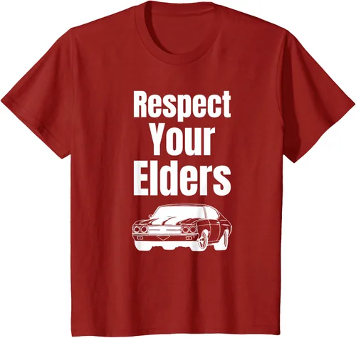 Vista 43 de Divertido regalo de auto para chicos – Respect Your Elders Classic Muscle Car Camiseta, Negro, S