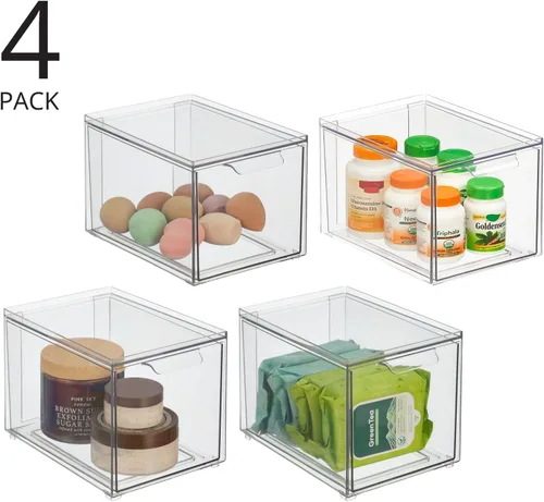 Vista 2 de mDesign Almacenamiento de baño apilable de plástico con cajón organizador extraíble para gabinete, tocador, estante, armario, armario u organización