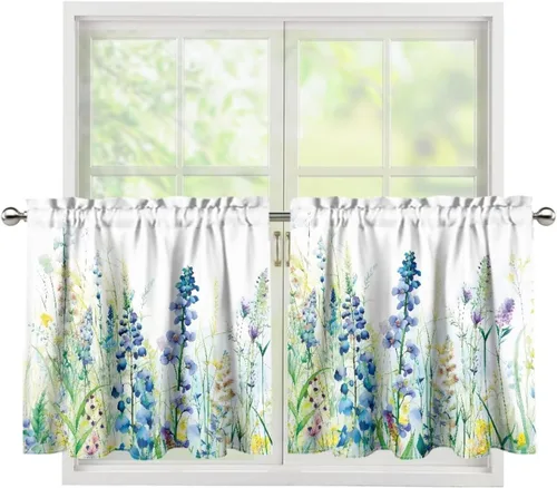 Vista 47 de God Bssing You Tier Curtains for July 4Th 2026 27.5x24 2 Panels Light Filtering Half Window Rod Pocket for Kitchen/Bathroom