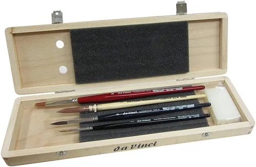 Vista 11 de da Vinci Watercolor Series 5240 Deluxe - Juego de pinceles de pintura, cabello natural y sintético con caja de almacenamiento de madera y jabón