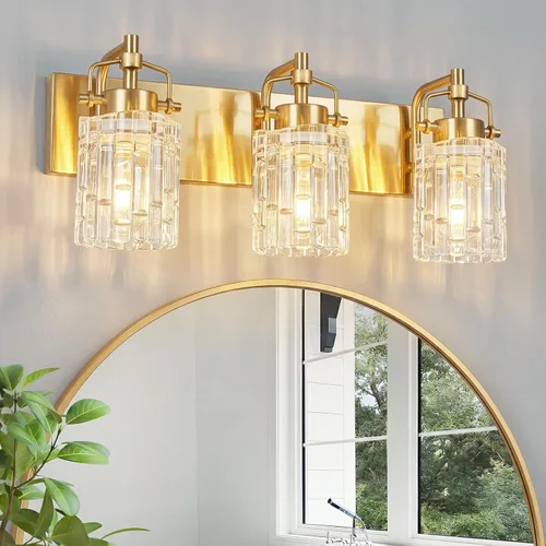 Vista 9 de Luz de Tocador de Baño de 2 Luces Moderna con Soporte de Vidrio de Cristal Luz de Baño Negra Accesorios de Iluminación de Tocador de Cristal