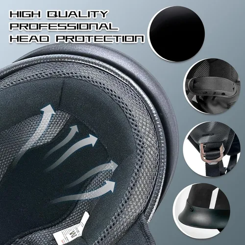 Vista 6 de Casco de motocicleta de estilo adulto unisex negro medio, con certificación DOT, para chopper, ciclomotor, patinete, motocicleta eléctrica