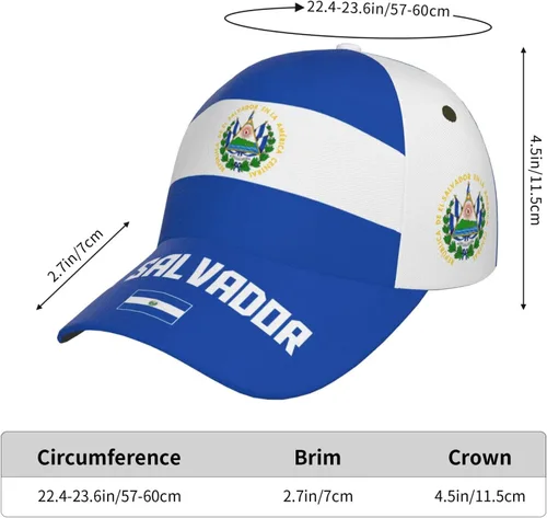 Vista 5 de Gorra de béisbol con la bandera salvadoreña de El Salvador con impresión completa 3D para adultos, unisex, ajustable, gorra patriótica de fútbol