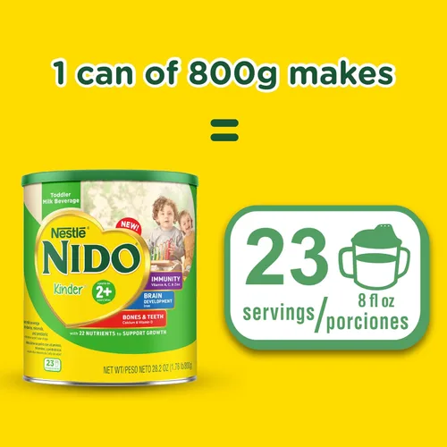 Vista 5 de Nestle Nido Kinder 2+ - Leche en polvo para niños pequeños, 28.22 oz, paquete de 36