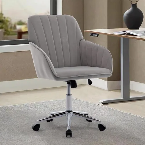Vista 20 de Silla de escritorio de terciopelo para oficina en casa, moderna silla ajustable para computadora, silla giratoria, bonitas sillas de tocador
