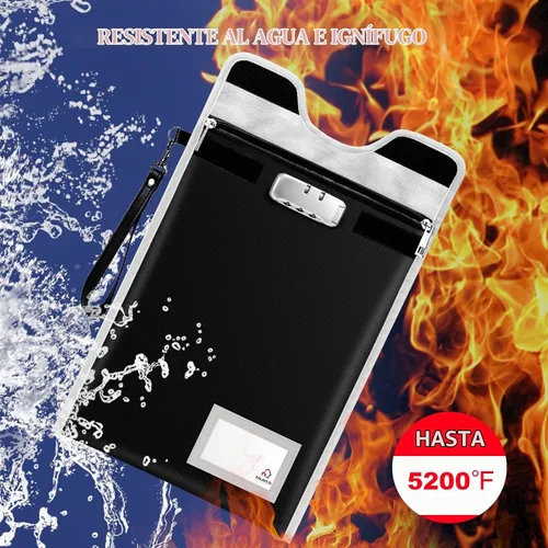 Vista 3 de BALAPERI Bolsa ignífuga para documentos, 15'x11', tamaño A4/A5/carta/legal, bolsa de dinero con cerradura de combinación, resistente al agua, negro