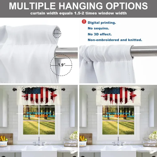 Vista 105 de Batmerry American Flag Ink Dot Blackout Tier Curtains, Red Blue White Stars Abstract Thermal Insulated Half Curtain Rod Pocket Small Valance for